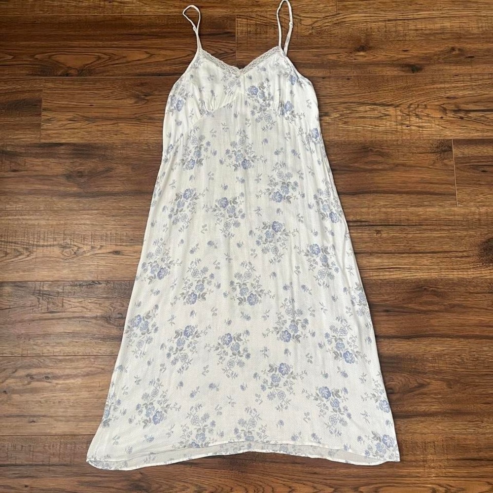Oysho Floral Slip Midi Dress Women S‎ Y2K Cream Lace A-Line Cottagecore Fairy
